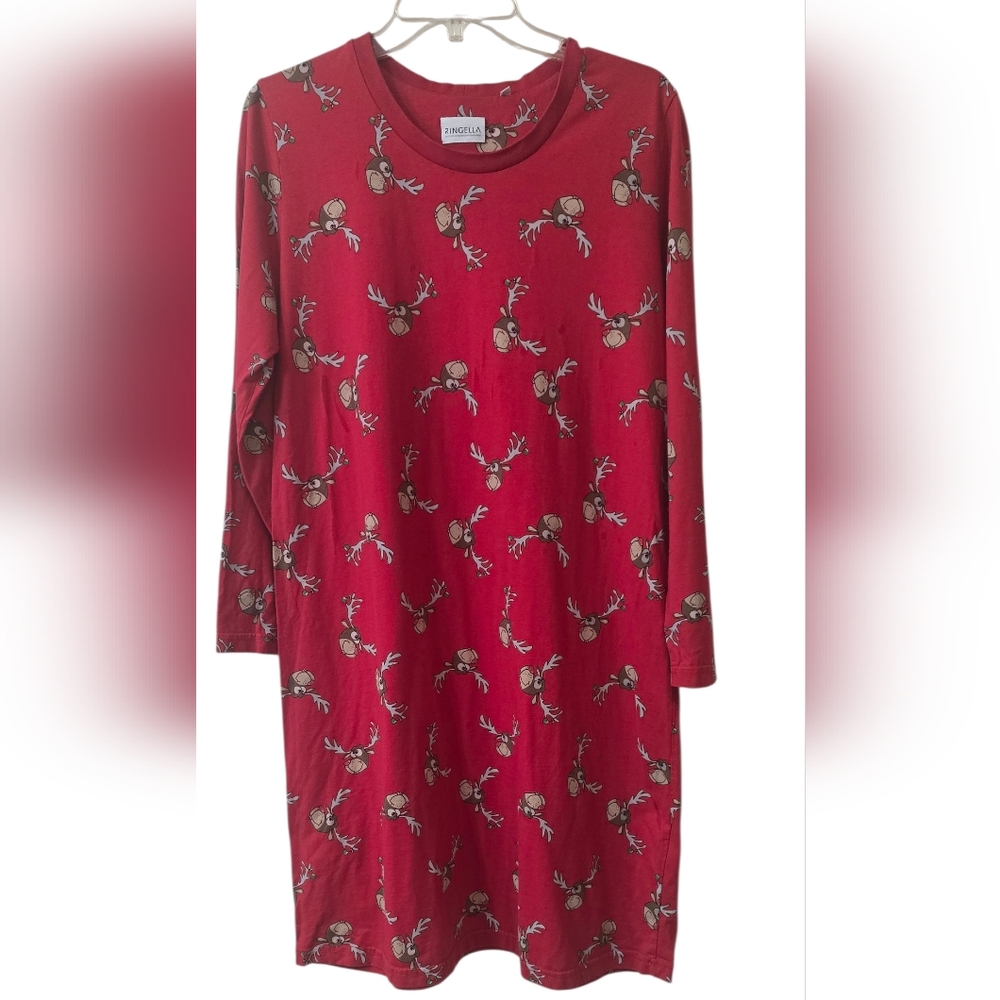 Ringella Longsleeve Red Reindeer Gown Size L